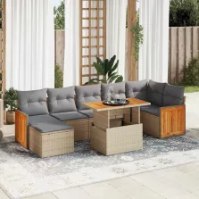   vidaXL 8 részes bézs polyrattan akácfa kerti ülőgarnitúra párnával