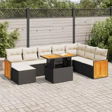   vidaXL 9 részes fekete polyrattan akácfa kerti ülőgarnitúra párnákkal