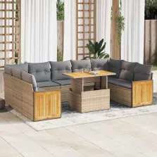   vidaXL 10 részes bézs polyrattan akácfa kerti ülőgarnitúra párnával