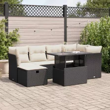   vidaXL 7 részes fekete polyrattan kerti ülőgarnitúra párnával