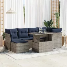   vidaXL 7 részes szürke polyrattan akácfa kerti ülőgarnitúra párnákkal