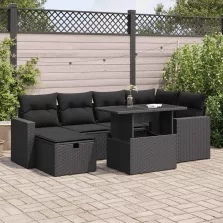   vidaXL 7 részes fekete polyrattan kerti ülőgarnitúra párnával