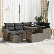   vidaXL 7 részes szürke polyrattan kerti ülőgarnitúra párnákkal