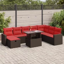   vidaXL 9 részes fekete polyrattan akácfa kerti ülőgarnitúra párnákkal