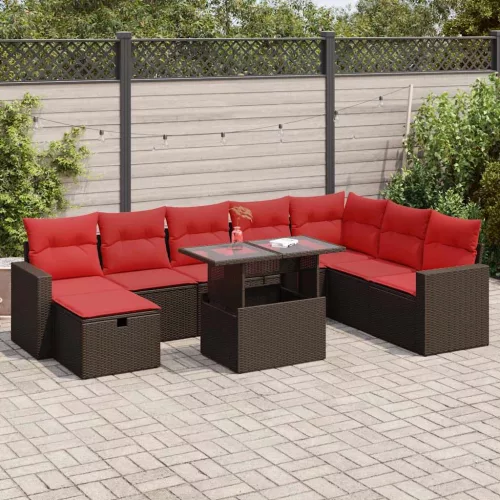 vidaXL 9 részes fekete polyrattan akácfa kerti ülőgarnitúra párnákkal