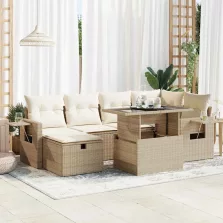   vidaXL 7 részes bézs polyrattan kerti ülőgarnitúra párnákkal