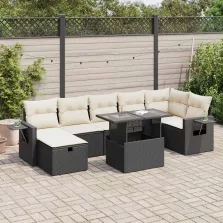   vidaXL 8 részes fekete polyrattan kerti ülőgarnitúra párnákkal