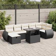   vidaXL 8 részes fekete polyrattan kerti ülőgarnitúra párnákkal
