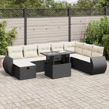   vidaXL 9 részes fekete polyrattan kerti ülőgarnitúra párnákkal