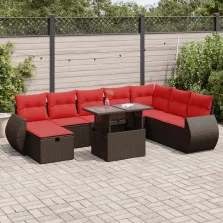   vidaXL 9 részes fekete polyrattan akácfa kerti ülőgarnitúra párnákkal