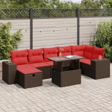   vidaXL 8 részes fekete polyrattan akácfa kerti ülőgarnitúra párnákkal