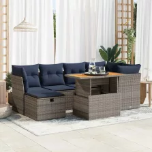   vidaXL 7 részes fekete polyrattan akácfa kerti ülőgarnitúra párnával
