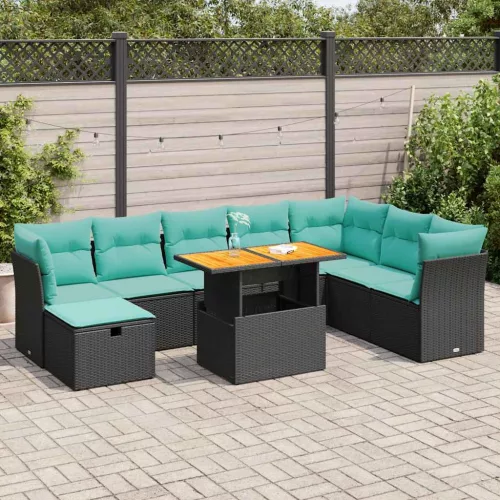vidaXL 9 részes szürke polyrattan akácfa kerti ülőgarnitúra párnákkal