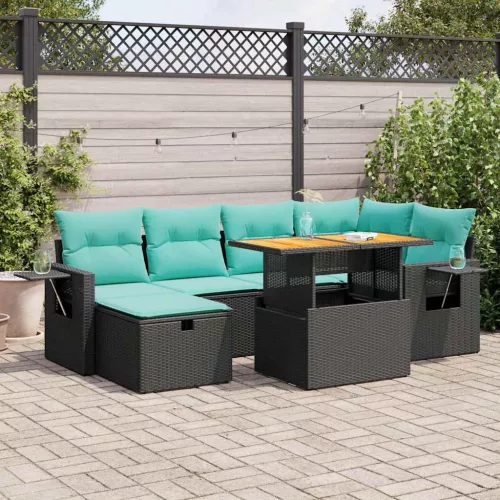 vidaXL 7 részes barna polyrattan akácfa kerti ülőgarnitúra párnákkal