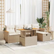   vidaXL 6 részes bézs polyrattan kerti ülőgarnitúra párnával