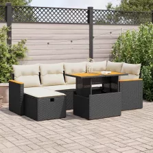   vidaXL 8 részes fekete polyrattan kerti ülőgarnitúra párnákkal