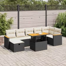   vidaXL 5 részes fekete polyrattan kerti kanapészett párnákkal