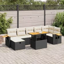   vidaXL 5 részes fekete polyrattan kerti kanapészett párnákkal