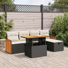   vidaXL 6 részes fekete polyrattan kerti ülőgarnitúra párnákkal