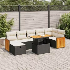   vidaXL 5 részes fekete polyrattan kerti kanapészett párnákkal