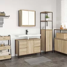   vidaXL Fürdőszoba bútor szett 2 pcs Sonoma Tölgy és Fekete Faanyag