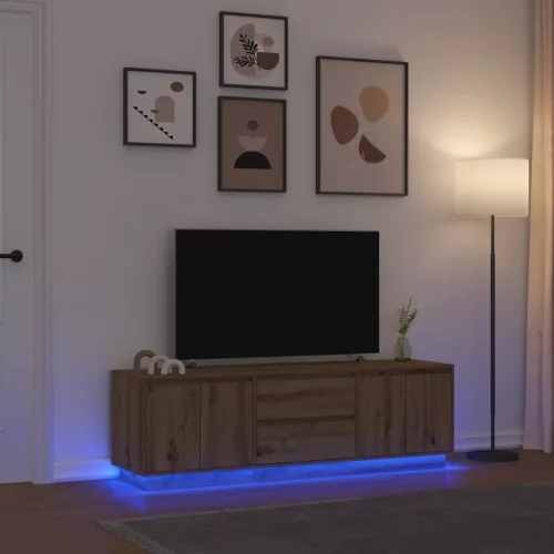 vidaXL kézműves tölgy színű TV-szekrény LED-lámpákkal 160,5x41x50 cm