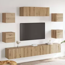   vidaXL 7 részes kézműves tölgy színű szerelt fa fali TV-szekrényszett