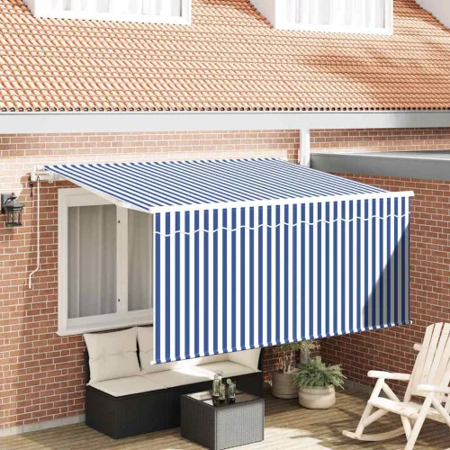 vidaXL Behúzható napellenző Kék és Fehér 300 x 200 cm