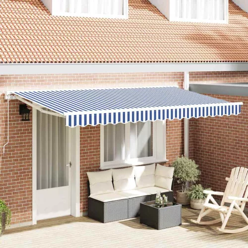 vidaXL Behúzható napellenző Kék és Fehér 350 x 200 cm