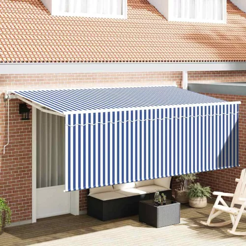 vidaXL Behúzható napellenző Csíkos Kék 350 x 200 cm szövet