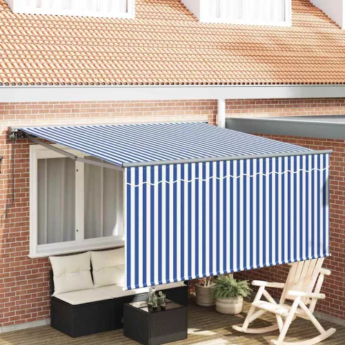 vidaXL Behúzható napellenző Kék és fehér 300 x 250 cm szövet
