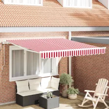   vidaXL Behúzható napellenző Piros és Fehér 300 x 250 cm szövet