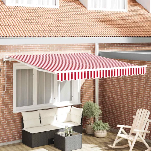 vidaXL Behúzható napellenző Piros és Fehér 300 x 250 cm szövet