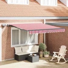   vidaXL Behúzható napellenző Piros és fehér 300 x 250 cm szövet