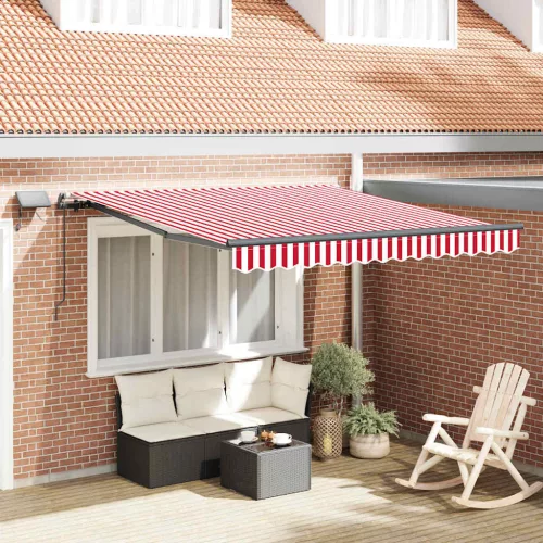 vidaXL Behúzható napellenző Piros és fehér 300 x 250 cm szövet