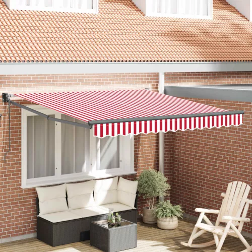 vidaXL Behúzható napellenző Piros és Fehér 300 x 250 cm