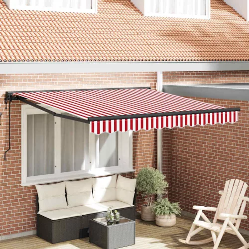 vidaXL Behúzható napellenző Piros és Fehér 300 x 250 cm