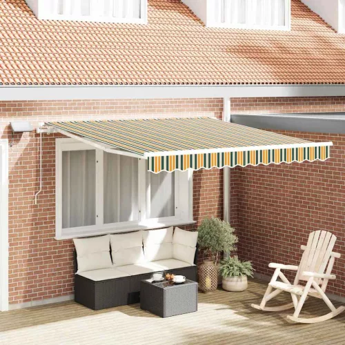 vidaXL Behúzható napellenző Zöld és sárga 300 x 250 cm Szövet és Acél