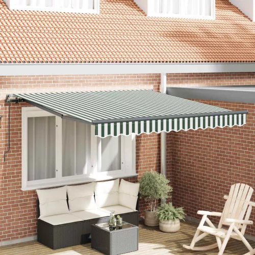 vidaXL Behúzható napellenző Zöld és Fehér 300 x 250 cm