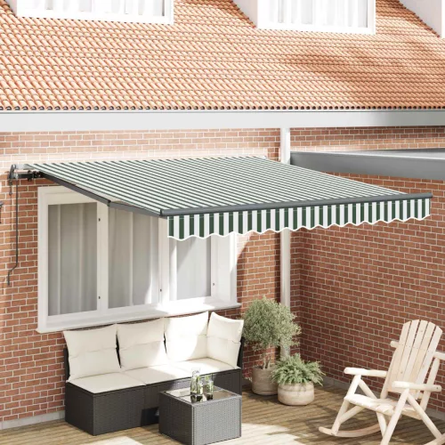 vidaXL Behúzható napellenző Zöld és Fehér 300 x 250 cm