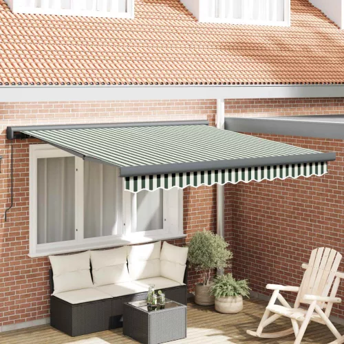 vidaXL Behúzható napellenző Zöld és Fehér 300 x 250 cm Szövet és Fém