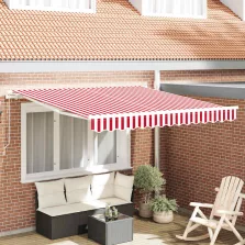   vidaXL Behúzható napellenző Piros és fehér 350 x 250 cm szövet