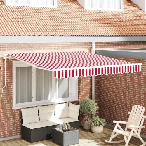 vidaXL Behúzható napellenző Piros és fehér 350 x 250 cm szövet