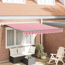   vidaXL Behúzható napellenző Piros és fehér 350 x 250 cm szövet
