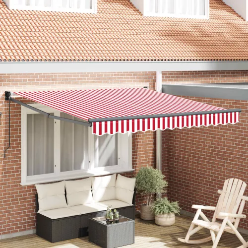 vidaXL Behúzható napellenző Piros és Fehér 350 x 250 cm