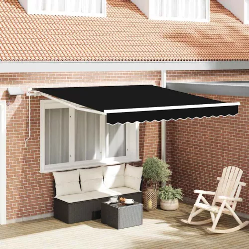 vidaXL Behúzható napellenző Fekete 350 x 250 cm Szövet és Acél