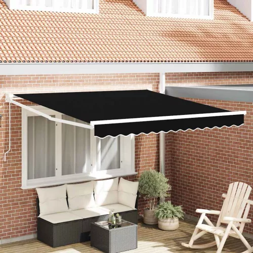 vidaXL Behúzható napellenző Fekete 350 x 250 cm Pamut és Alumínium