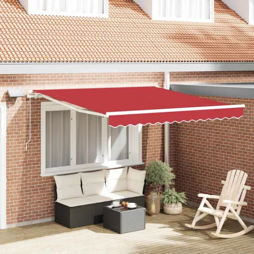 vidaXL Behúzható napellenző Piros 350 x 250 cm Szövet és Acél