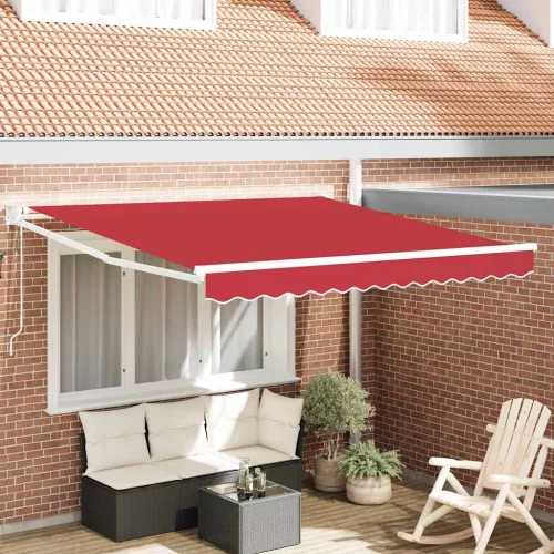vidaXL Behúzható napellenző Piros 350 x 250 cm Pamut és Alumínium