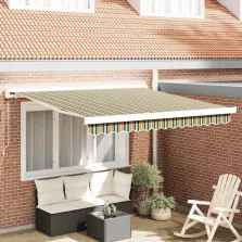   vidaXL Behúzható napellenző Zöld, Sárga 350 x 250 cm Szövet, Fém